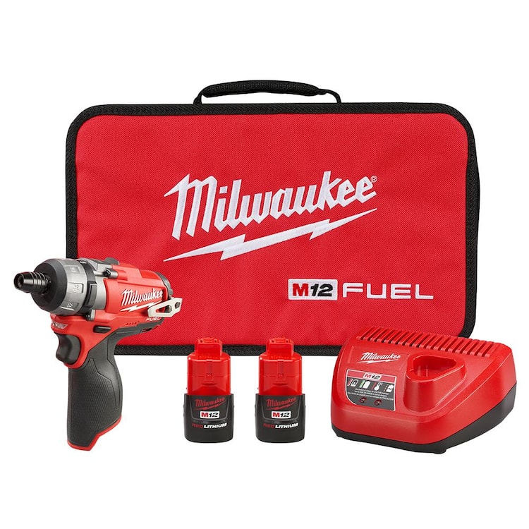 Milwaukee M12 FUEL 12V Lithium-Ion Brushless Cordless 1/4 in. Hex 2-Speed Screwdriver Kit W/(2) 2.0h Batteries & Bag