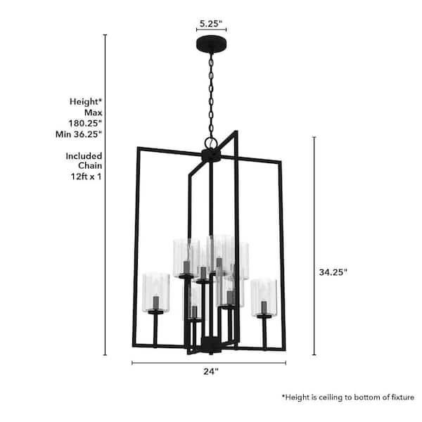 Hunter - Kerrison 8-Light Natural Iron Island Pendant Light with Clear Seeded Glass Shades