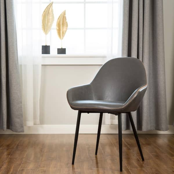 Navy Blue Glitzhome Mid-Century Dining Chairs Set of 2 with Arm Leatherette Seat Metal Legs Living Room Bedroom Kitchen Morden Furniture