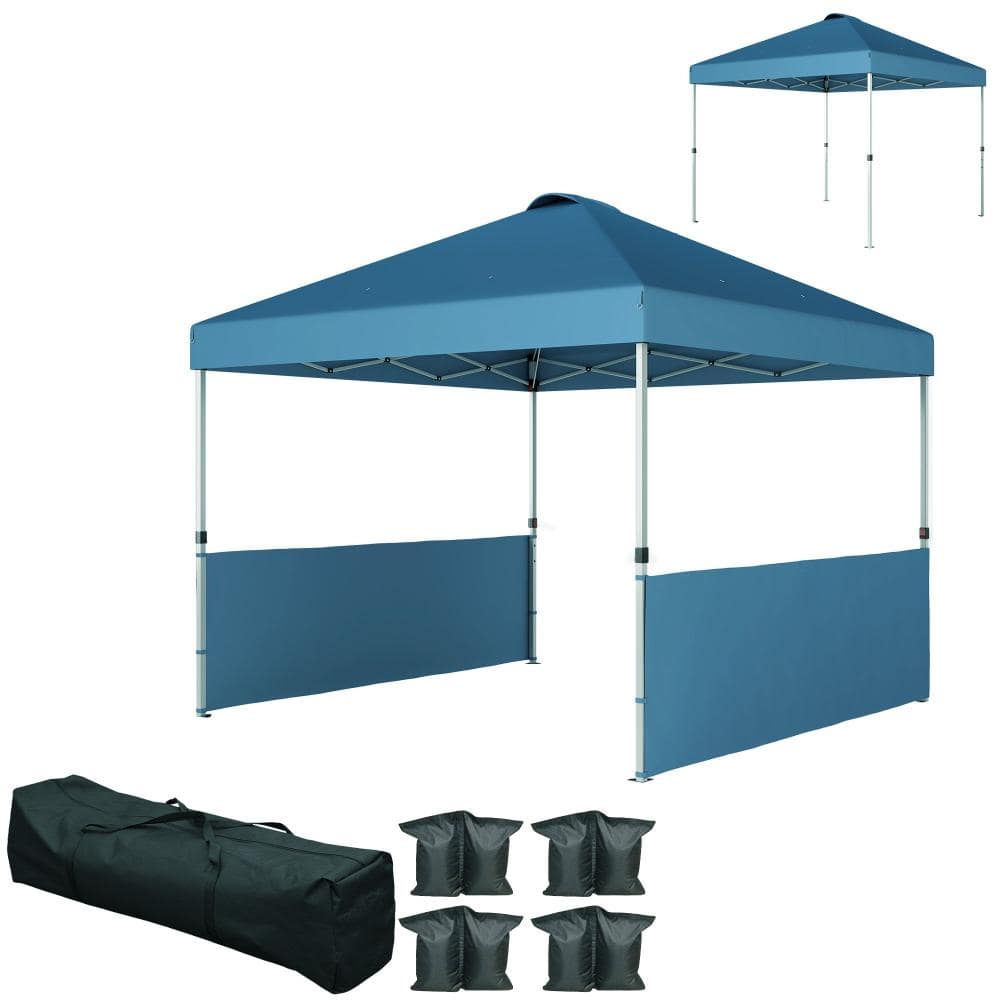 10 ft. x 10 ft. Dark Blue Pop-Up Canopy Tent with 2 Half Sidewalls & Wheeled Carry Bag, Adjustable Instant Sun Shelter price history on PriceWatchPro