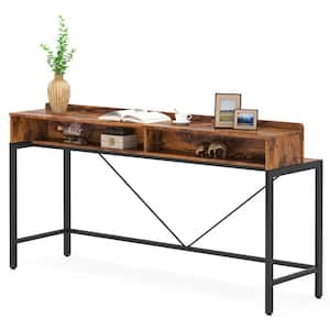 Catalin 71 in. Rustic Brown Rectangle Wood Console Table with Storage, 2-Tier Long Narrow Bar Table Behind Couch Sofa