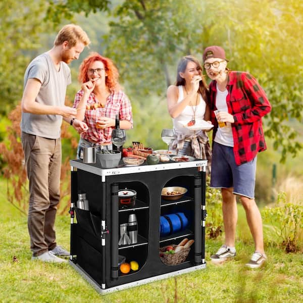 EAGLE PEAK Double Folding Camping Kitchen Table with Storage