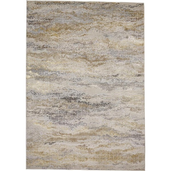HomeRoots 10 x 13 Gold Gray and Ivory Abstract Area Rug