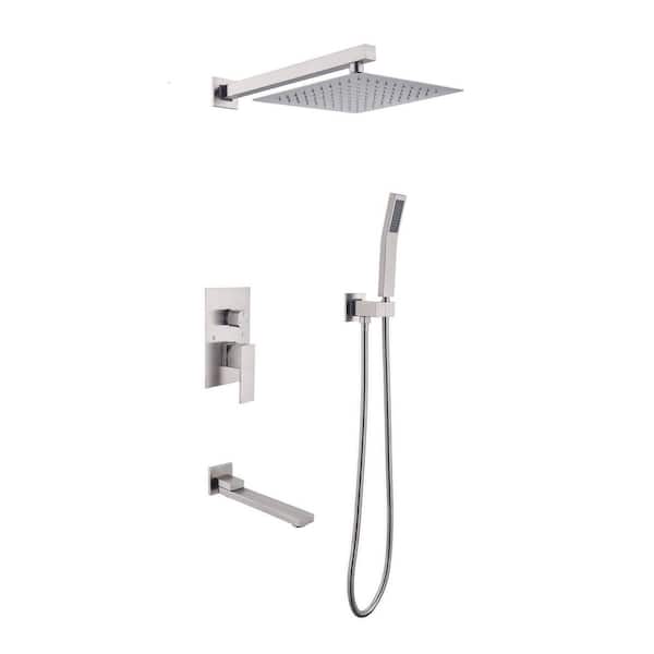 Unbranded Single-Handle 1-Spray Hand Shower Tub Faucet with Wall Mount Rain Shower Heads in Brushed Nickel