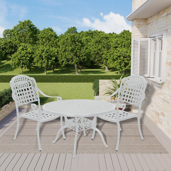 Boyel Living Set of 2 Cast Aluminum Outdoor Petals Pattern Backrest Dining Chair in White