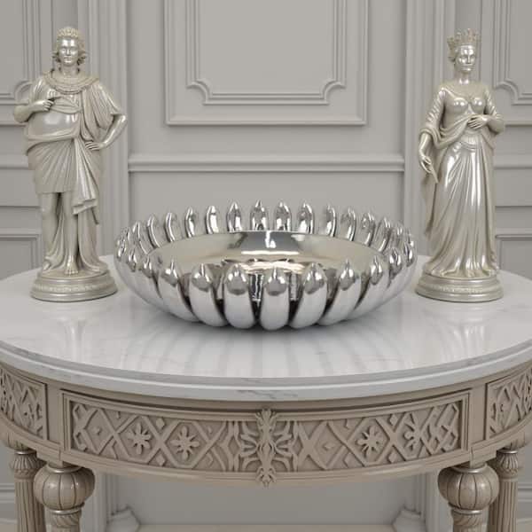 Zoma Silver Round Ceramic 16 in. Decorative Bowl