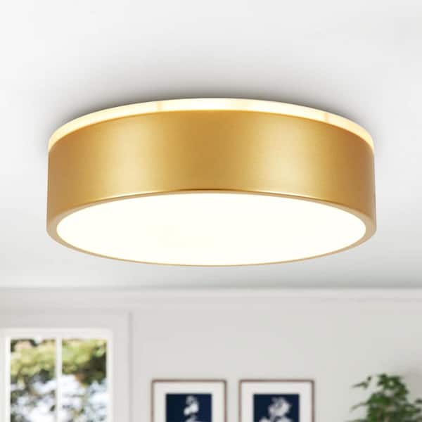 Colebrook 11.81 in. Round Modern Gold Metal Integrated LED Flush Mount Ceiling Light with Acrylic Diffuser