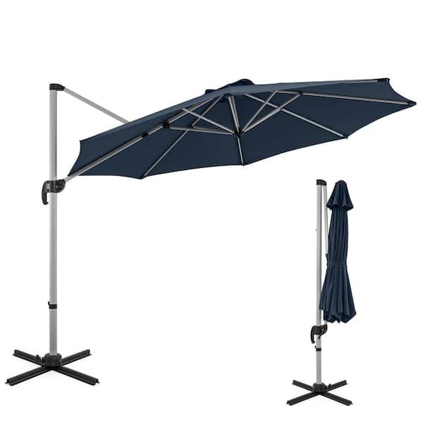 ANGELES HOME 11 ft. Metal Cantilever Patio Umbrella in Navy with 360° Rotation and Adjustable Tilt