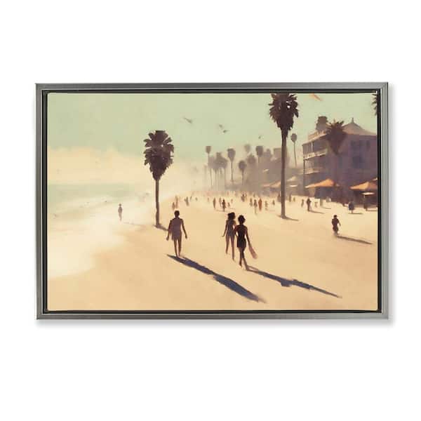 Stupell Industries Tropical Shore Walk by Noah Bay Gray Floater Frame Nature Graphic Art Print 21 in. x 31 in.