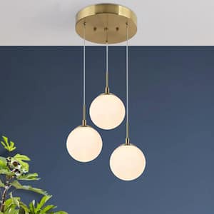 Integrated LED Kitchen Island Chandelier, Brass Gold Modern Linear Chandelier Lighting, Frosted Glass Pendant Light