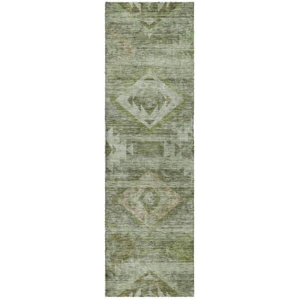 Dream Shag Premium Machine Washable Abstract ADS837 Olive 2 ft. x 7 ft. Runner Rug