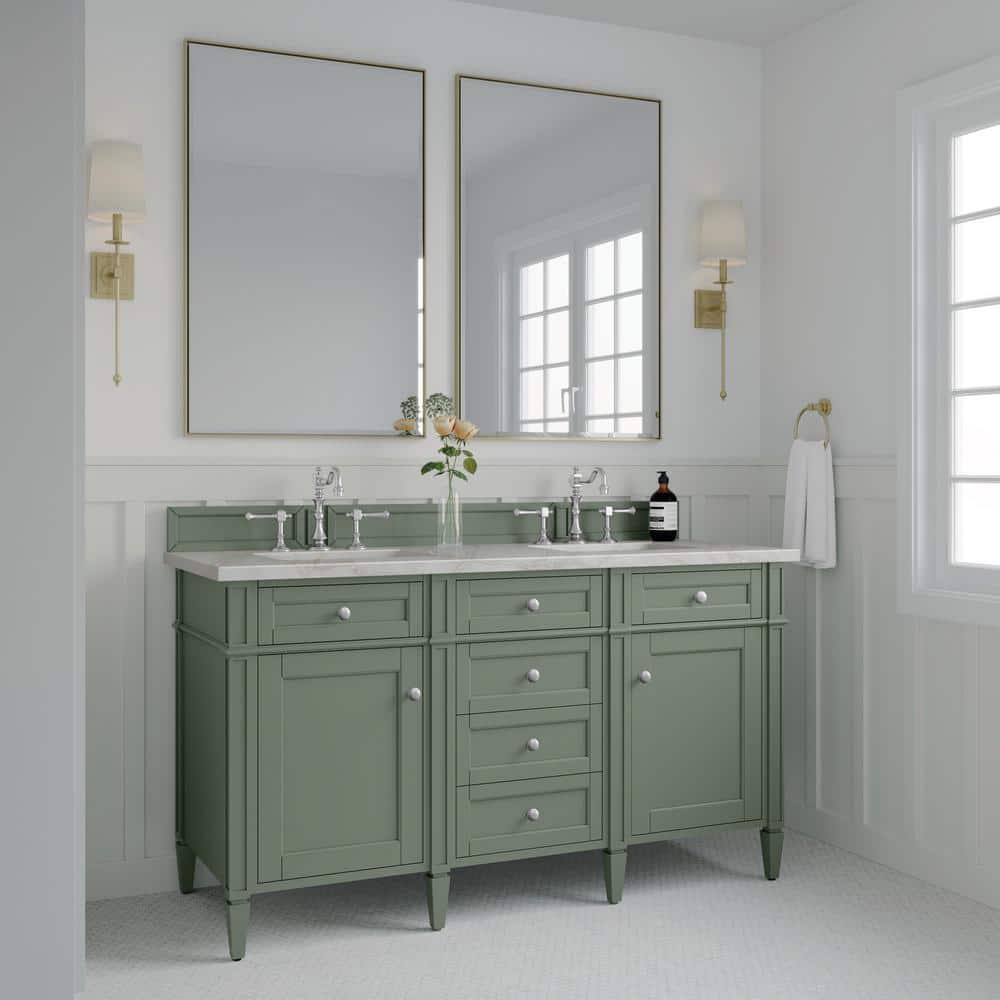 Brittany 60.0 in. W x 23.5 in. D x 33.8 in. H Bathroom Vanity in Smokey Celadon with Victorian Silver Top price history on PriceWatchPro