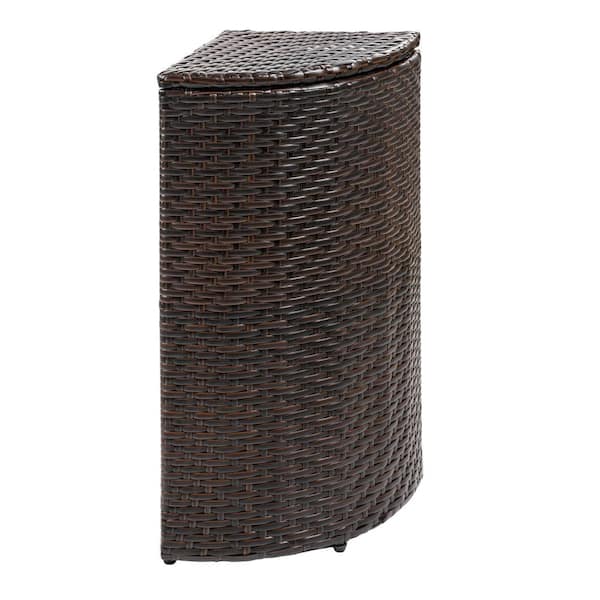 Chloe 15.56 Gal. All-Weather Wicker/Metal Corner Lid Hideaway Outdoor Trash Can, Brown