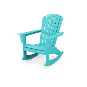 Grant Park Blue Plastic Patio Outdoor Adirondack Rocking Chair