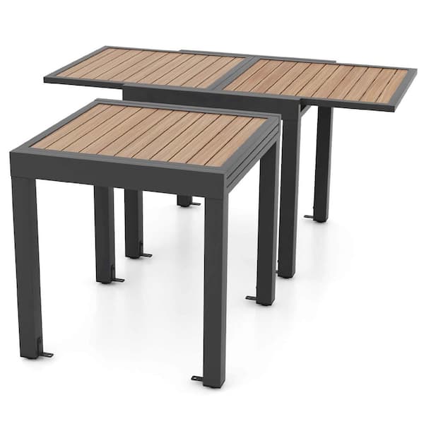 Costway Natural Metal 31.5 in.-63 in. Extendable Outdoor Dining Table Included for Fixation