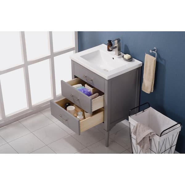 Design Element Mason 24 In W X 18 D Bath Vanity Gray With Porcelain Top White Basin S01 Gy - Design Element Mason 24 Single Sink Bathroom Vanity In White