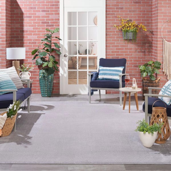 Essentials 9 ft. x 12 ft. Silver Gray Solid Contemporary Indoor/Outdoor Patio Area Rug
