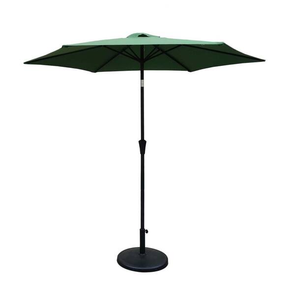 Tunearary 8.8 ft. Aluminum Push Button Tilt and Crank Lift Patio Market Umbrella with 42 lbs. Round Resin Umbrella Base in Green