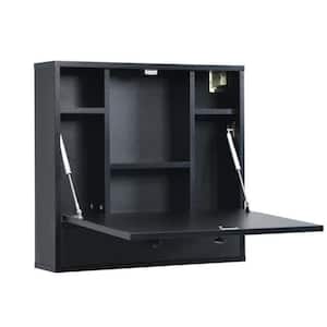 24 in. W x 6 in. D x 22.5 in. H Bathroom Storage Wall Cabinet Floating Desk Foldable Space Saving Workstation in Black