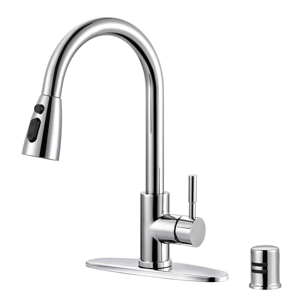 Polished Chrome Stainless Steel Pull-Down Kitchen Faucet with Air Gap Kit