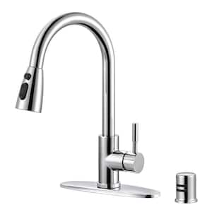 Single Handle Pull Down Sprayer Kitchen Faucet Stainless Steel with Deck Plate and Air Gap Kit in Chrome