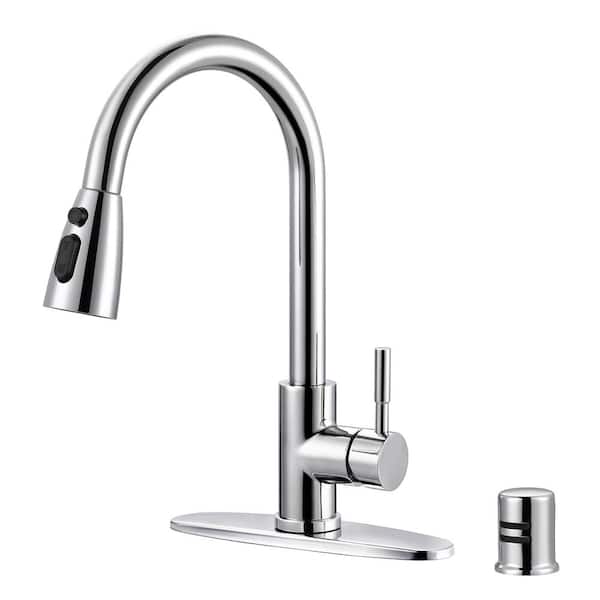 ARCORA Single Handle Pull Down Sprayer Kitchen Faucet Stainless Steel with Deck Plate and Air Gap Kit in Chrome