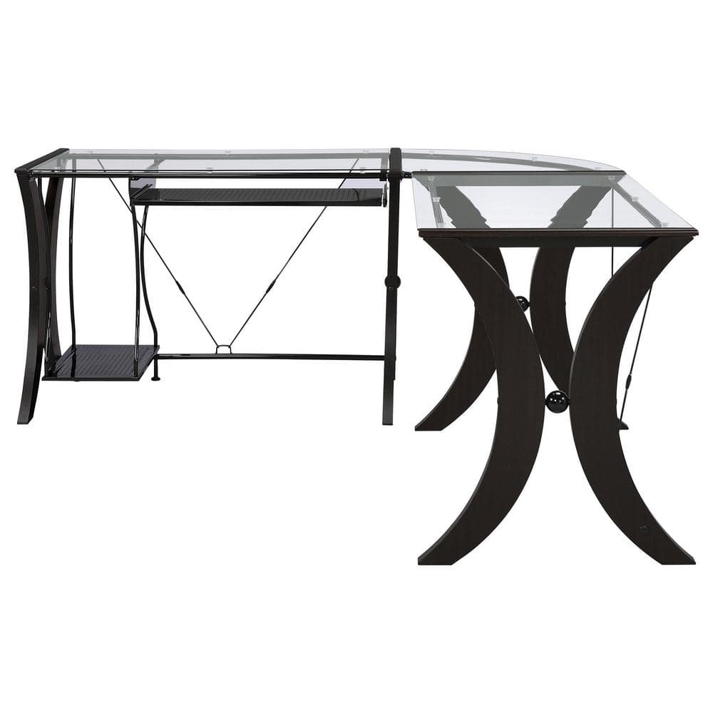Sleek Cappuccino & Black Wood Corner Computer Desk with Keyboard Tray