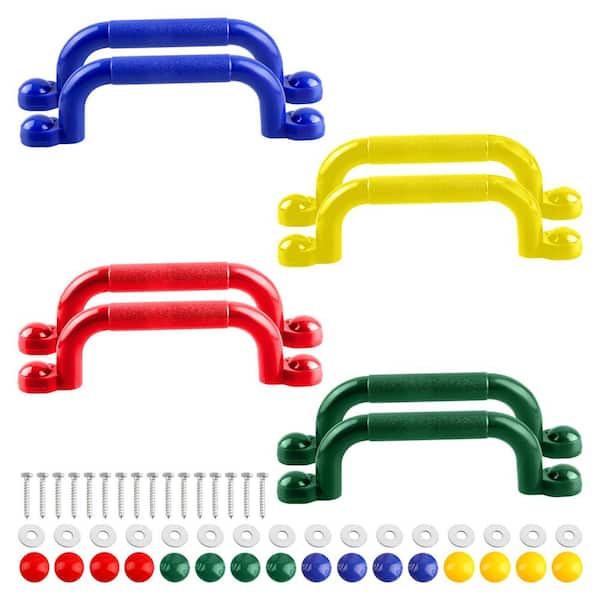 8-Piece Playground Safety Handles Set in Green, Blue, Yellow, Red - Swing Set Accessories for Kids Playset