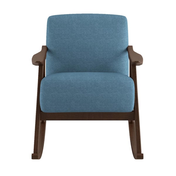 EVERGLADE HOME Bracco Blue Mid-Century Fabric Upholstery Solid Wood Rocking Chair
