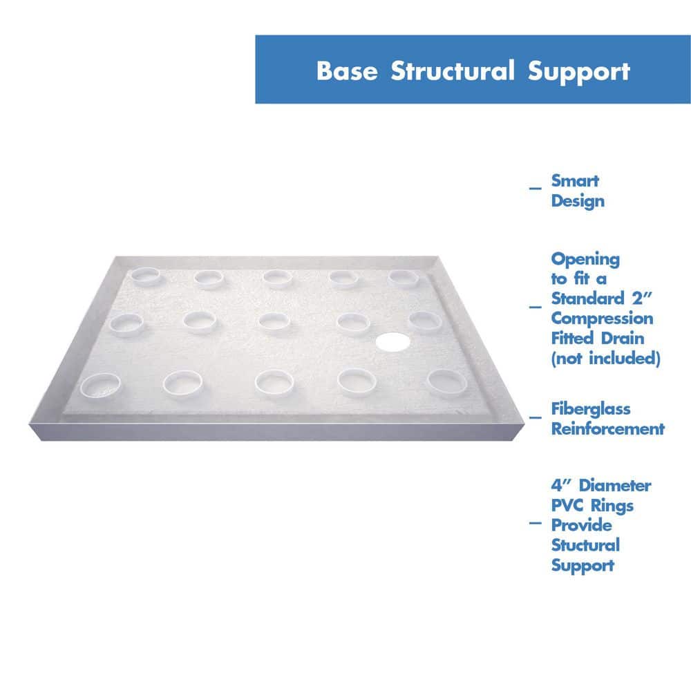 SlimLine White Acrylic 48" x 32" Double Threshold Shower Base