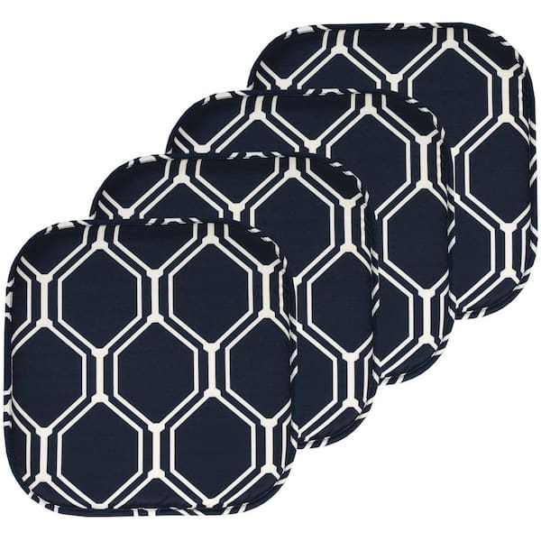 Sweet Home Collection Mirage Square Memory Foam 16 in. x 16 in. Non-Slip Back Chair Seat Cushion Navy/White (4-Pack)