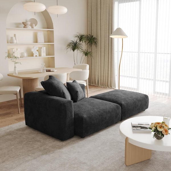 90.55 in. Black Corduroy Velvet Modular Free Combination Armchair Sofa with Ottoman
