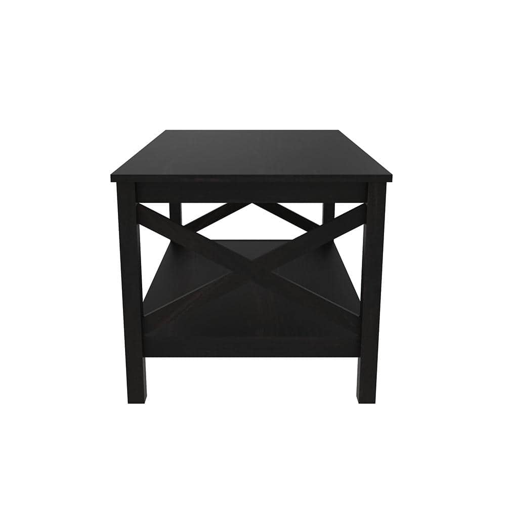 Sleek Black Walnut X-Frame Coffee Table with Storage