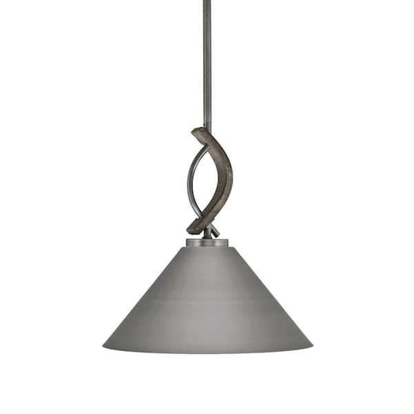 Wensley 100-Watt 1-Light Graphite and Wood-look Metal Shaded Pendant ...