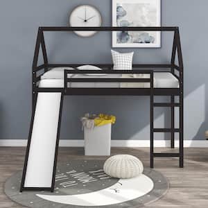 Twin Size Loft Bed with Slide, House Bed with Slide - White