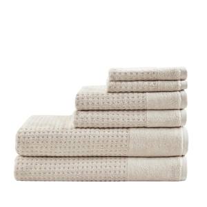 Spa Waffle 6-Piece Taupe Cotton Jacquard Antimicrobial Towels Set