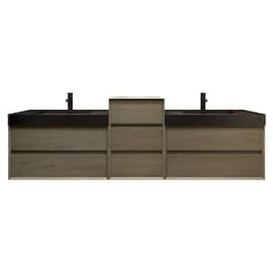 MIA 103 in. W x 20 in. D x 30 in. H Double Sink Middle Cabinet Bath Vanity in Coffee Wood with Black Stainless Steel Top