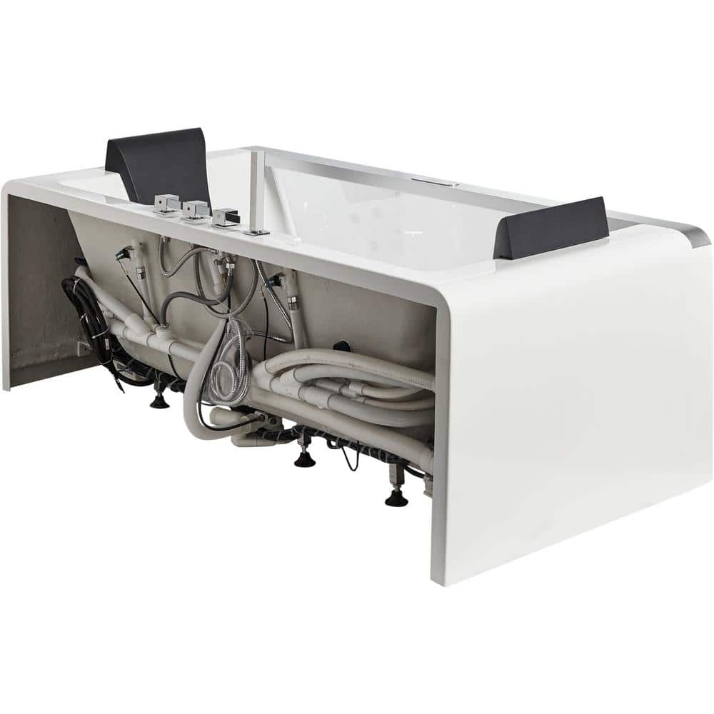 70.9'' White Acrylic Freestanding Whirlpool Bathtub with Glass Panel