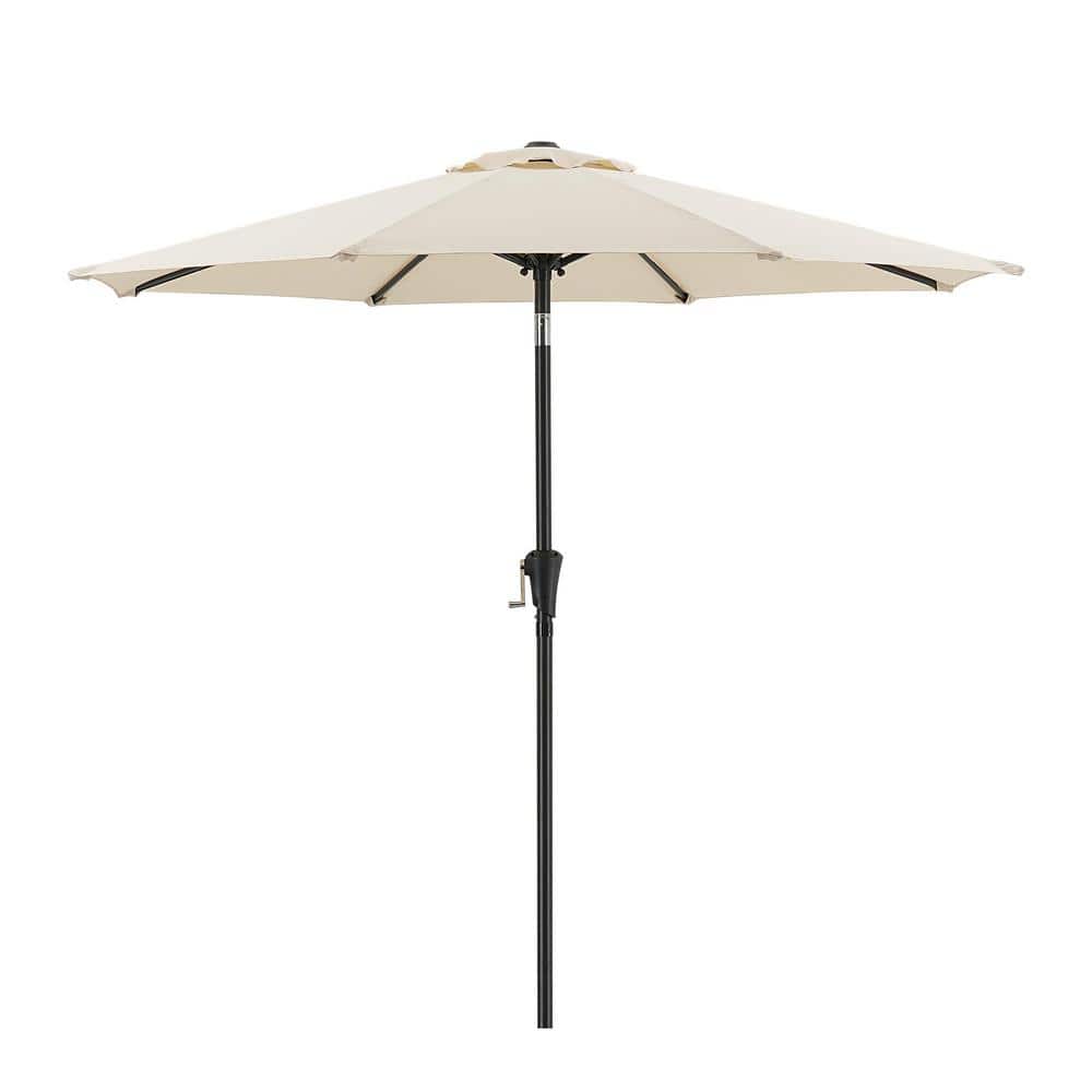  7.5 ft. Steel Push-Up Patio Umbrella with Push Button Tilt Easy Crank Lift for Market Yard Beach Porch and Pool in Beige