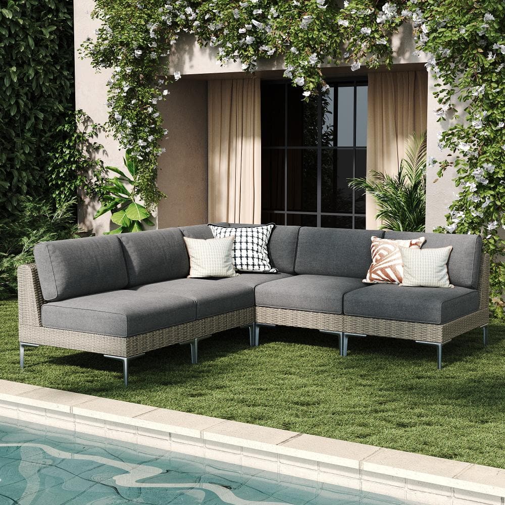 5-Piece Wicker Rattan Patio Sofa Sectional Conversation Set with Drak Gray 6-inch Cushions price history on PriceWatchPro