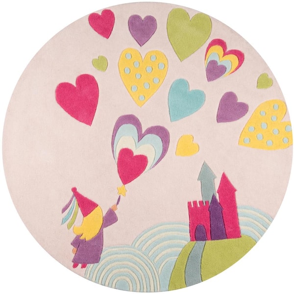 Momeni Lil Mo Whimsy Princess Castle Pink 5 ft. x 5 ft. Indoor Kids Round Area Rug