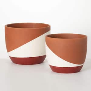 11.5 in. and 10 in. Large Retro Modern Indoor Pot Set of 2