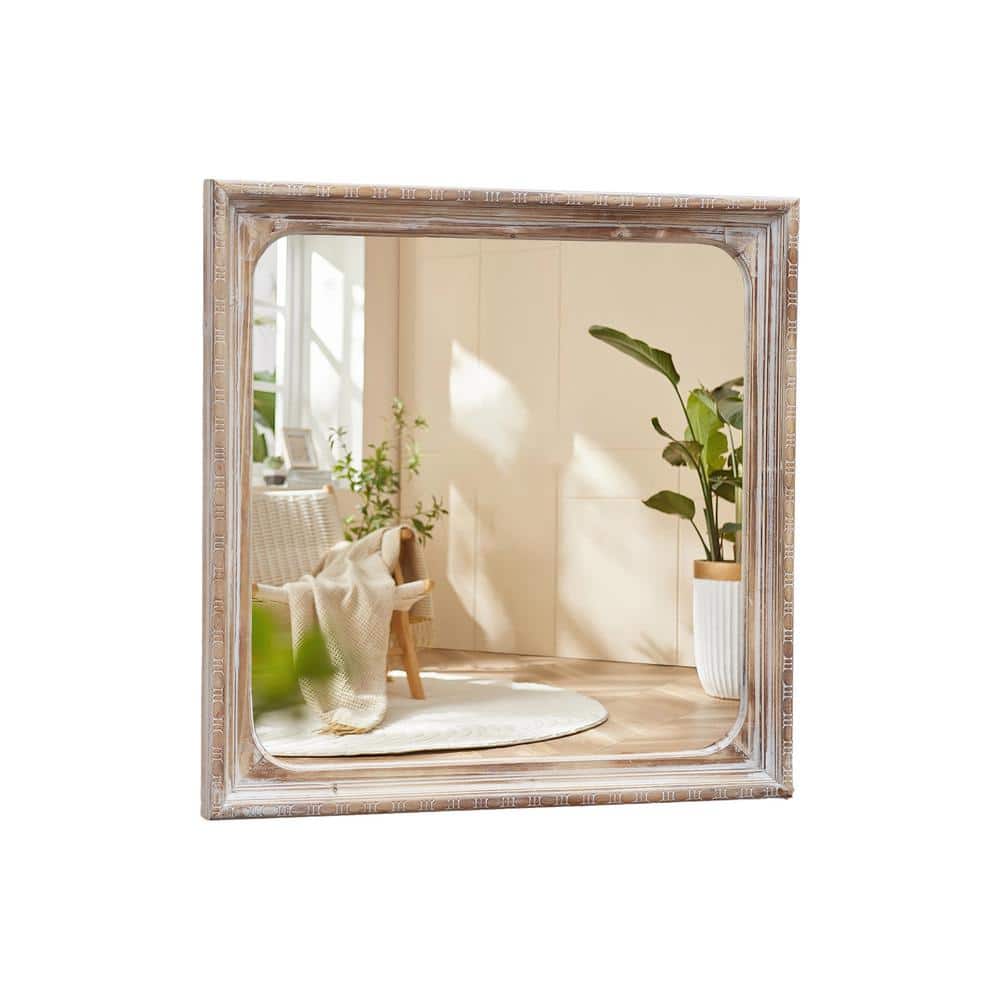 Rustic Brown Square Wood Framed Decorative Mirror, 23.6 x 23.6 Inches