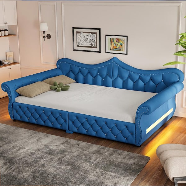 Nestfair Blue Queen Size Upholstered Daybed with with LED DBWD618C