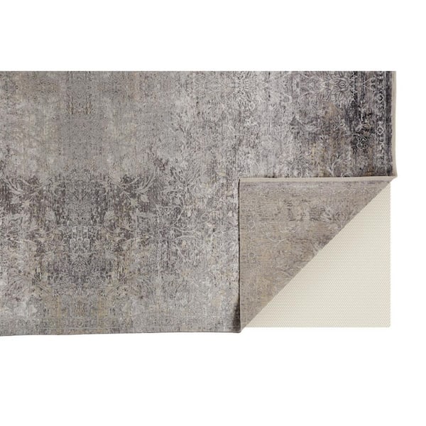 2 ft. x 12 ft. Gray, Ivory Oriental Runner Rug