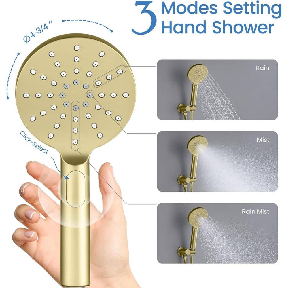 Brushed Gold Circular 3-Function Shower System with Brass Valve