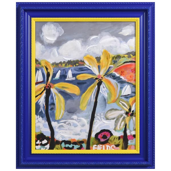Tropical Palm Chromatic Hand Painted Embellished Giclee Landscape Canvas Wall Art with Baroque 2-Tone Frame, 20 x 24 in.