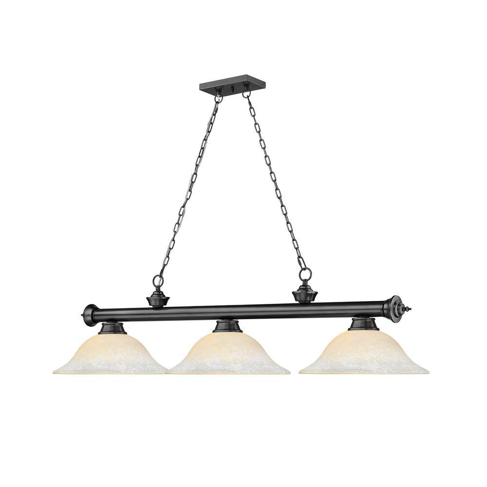 Bronze Plated 3-Light Billiard Pendant with Glass Shades
