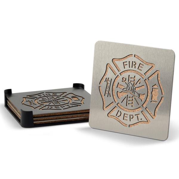 YouTheFan Firefighter Boasters 4-Piece Metallic Coaster Set
