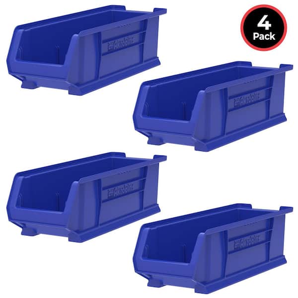 Super-Size Stackable Plastic Tool Storage Tote/Organizer, 23.9 in. D x 8.3 in. W x 7 in. H, 14 qt. Blue, (4-Pack)